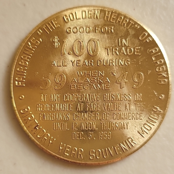 Alaska 1959 Fairbanks $1.00 Trade Coin - Picture 3 of 3